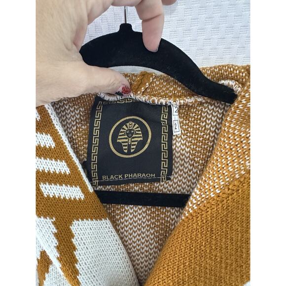 Black Pharaoh Aztec Knit Unisex Cardigan Zipper Sweater Grandpa Medium 2 - Picture 2 of 14